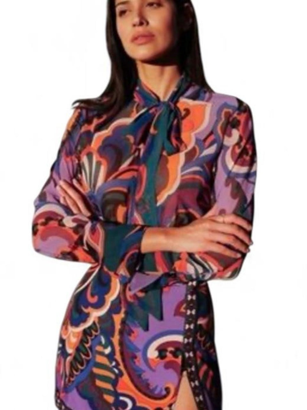 Zara Pucci Style Paisley Print Tie-Neck Dress